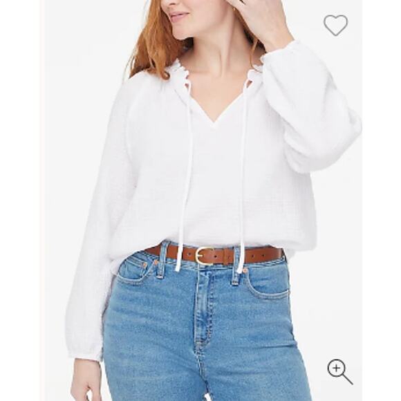 J.Crew Petite Long-Sleeve Gauzey Tie-top in Bright White Size XXSP - Picture 1 of 11
